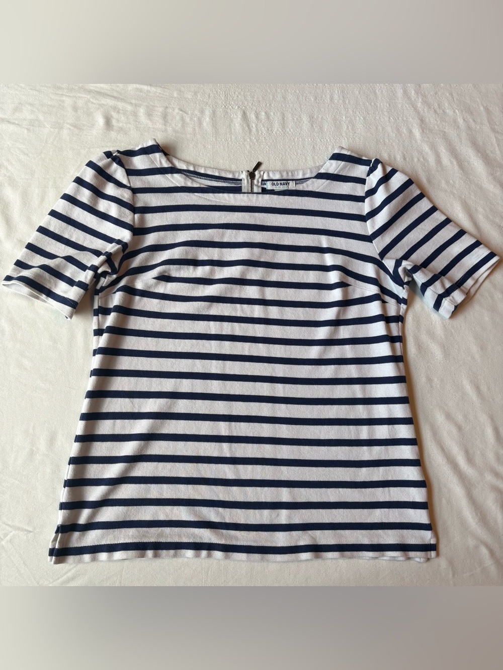 Old Navy Navy and White Striped Boat Neck Short Sleeve Tee